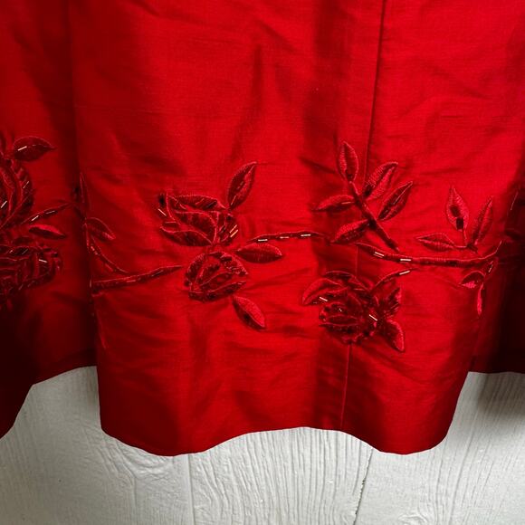 Ann Taylor Red 100% Silk Dress Size 8 Sleeveless Romantic Beaded 90s Midi Sheen - Picture 5 of 8